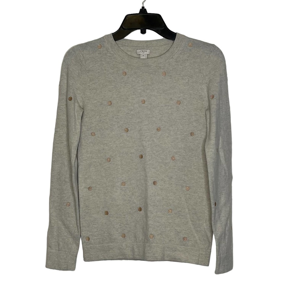 J. Crew Sweater Size XS Light Tan‎ With Gold Polka Dots Cotton Merino Wool Blend